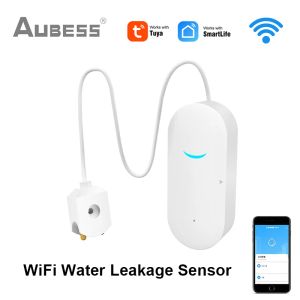 Detektor Aubess Tuya WiFi Wasserleckssensor Smart Home Water Leckage Detektor Hochwasserwarnung Überlaufsicherheitsschutz über intelligente Lebensdauer