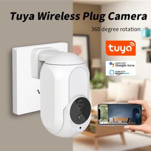 Kameror Tuya Wireless Plug Camera 2MP HD LED -lampa Ljus IP Cam 360 ° Rotera nattvision Två väg AudioPortble inomhus WiFi Hem Security