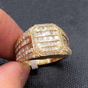 Baguette Cut Vvs Moissanite Man Ring Custom Ring Karat 10k 14k Real Solid Gold Pass Diamond Tester Iced Out Fine Jewelry Ring