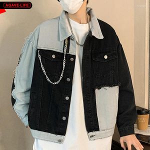 Men's Jackets Splice Denim Jacket Spring Autumn Japanese High Street Jean Student Loose Casual Outdoor Fashion Clothing