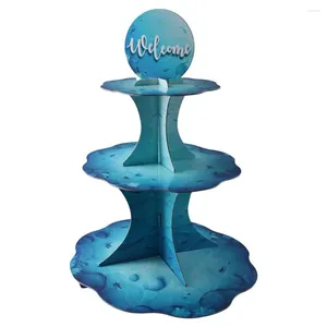 Plates The Sea Theme Cupcake Stand Blue 3 Tier Cardboard Dessert 15.8 X 12.8 Inches Cake Display Tower Holder