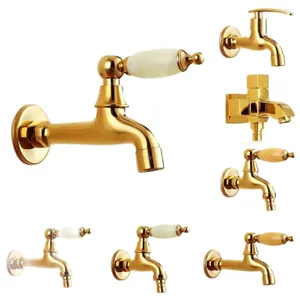 Torneiras de pia do banheiro estilo europeu Golden All Copper Body Washing Machine piscina Piscina rápida aberta solteiro pequeno bibcock entrando no