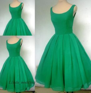 Vintage 1950039s kurzes Emerald Green Cocktail -Kleid sexy Schaufel Hals Chiffon süße Party -Abschlussball und Heimkehrkleid5640918