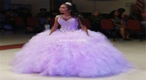 Tatlı 16 Elbiseler Seksi Tatlım Beading Quinceanera Elbiseler 2019 Vestidos De 15 Anos Lavanta Tül Artı Boyut Ucuz Debutantlar Go9877219