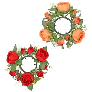 Candle Holders 2 Pcs Artificial Flower Ring Garlands Desktop Winter Plastic Rings Pillar Candles