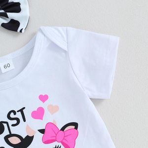 Giyim Setleri Toddler Bebek Kız Doğum Günü Kıyafet Groovy Bir İki Kısa Kollu Romper Çiçek Parlamış Pantolon Kafa Bandı Set Bebek