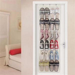 Storage Boxes Closet Rod Shoe Holder 24-pocket Over-the-door Organizer With Hooks Capacity Hanging Bag For Shoes Dorm Supplies