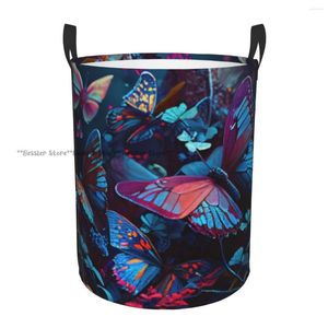 Laundry Bags Folding Basket Shiny Butterflies Round Storage Bin Large Hamper Collapsible Clothes Bucket Organizer