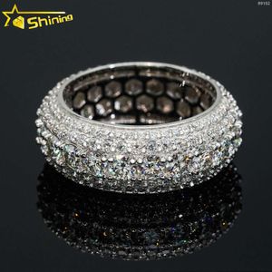 Lysande smycken Sterling Silver S925 Classic Hip Hop Rings ised VVS Moissanite Diamond Band Ring