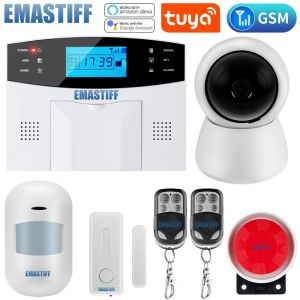 Kits LCD Keypad Tuya Smart WIFI GSM Home Burglar Security Wireless Wire Alarm System Motion Detector APP Control Fire Smoke Detector