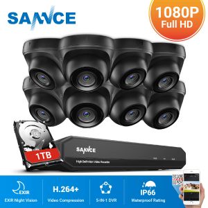 System Sannce 8ch 1080N DVR CCTV System 8st 1080p Dome Security Cameras IR inomhusvattentät utomhusvideoövervakning CCTV -kit