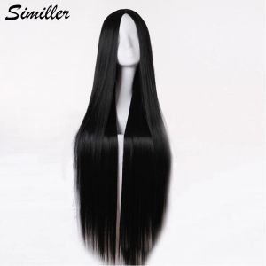 Wigs Similler Women Synthetic Long Cosplay Wigs Straight Hair Black White Heat Resistance Fiber Central Parting