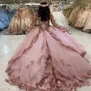 فساتين الأميرة تراجعت حلوة 16 فساتين Quinceanera دباس الكرة الوردي اللمع