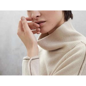 Sweater Feminino da moda europeia Halte High Neck Cashmere Knit