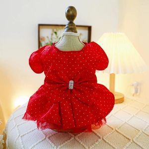 Dog Apparel 1PC Pet Clothing Cat Spring/Summer Red Sky Star Bow Princess Dress Traction Buckle Suitable For Small And Medium Sized Dogs