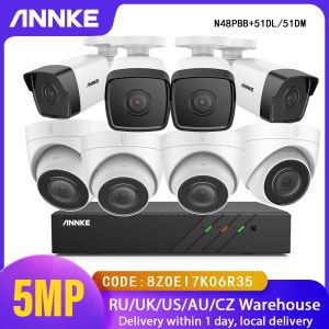 Sistem Annke 6mp 8Ch Ultra HD NVR Güvenlik Koruması 5MP Gözetim Kameraları Güvenlik Kameraları CCTV Kit Ses Kayıt 5MP IP Kamera