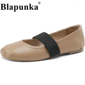 Casual Shoes Blapunka Women Real äkta läderballet Flat Hand Made Elastic Band Flats Ballerina Beige Naken Black Spring Lady