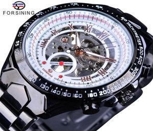 ForSining Top Brand Luxury Men Automatic Watch Business Black Rostfritt Steel Skeleton Open Work Design Racing Sport Wristwatch SL4951322