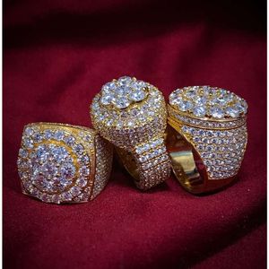 Hip -Hop -Rapper Juwely Herren Diamantringe elegant gearbeitetes Gelbgold voll ausgestaute Klarheit Moissanite Männer Ring Ehering Ring