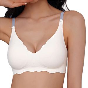 Push Up Seamless Bras för kvinnor som inte är ledare Brassiere Sexig tunn underkläder Vneck Bralte underkläder Summer Sleepwear Intimates 240326