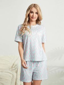 家庭用服の女性パジャマセット2ピースラウンジ半袖クルーネックトップブーツプリントショーツスリープウェアの衣装