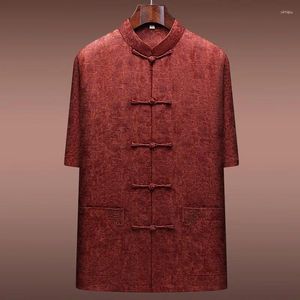 Męskie koszulki LangJieao High-end Heavy Xiangyun Yarn Tang Suit Summer Short Mulberry Silk Red Cloud Grandpa Chiński styl