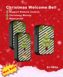 DOORBELL 2+1キット新しいクリスマスウェルカムベルワイヤレスドアベル新年休日の飾り防水バッテリー無料の高齢者発信者CE FCC