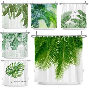 Shower Curtains Green Plant Leaf Curtain Waterproof Polyester Bath Print Nordic Minimalist Leaves For Bathroom Decor