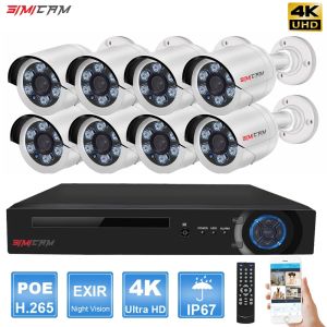 Sistem 4K 8MP Ultra HD POE IP Video Gözetleme NVR Kiti Kapı Dışarıda Mermi İç Mekan Kubbesi İnsan Algılama Güvenlik Kamera Sistemi