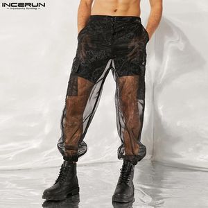 Herrenhosen Stylish Mesh Sleep 2024 Transparent Draw String Sexy Homewear Taschen atmungsaktive Hose Incerun Bottoms S-5xl