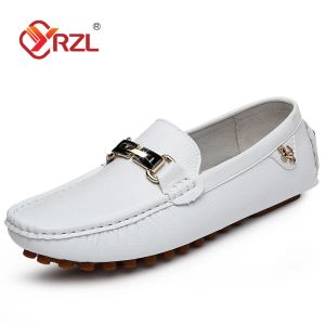 Insolos Yrzl Supotos homens Sapatos de couro feitos à mão Casual Drives Slapon Shoes Mocassins Boat Shoes Black/White Plus Size 3748