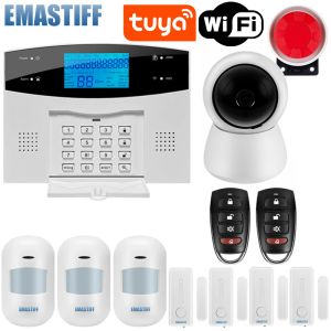 キットiOS AndroidアプリはワイヤレスホームセキュリティTUYA WIFI PSTN GSM ALARM SYSTAM INTERCOMリモートコントロールオートディアルサイレンセンサーキットを配線しました