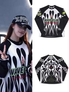 2023 Novo estilo de motocicleta Hip Hop Jersey Loose Casal de camiseta longa T-shirt Feminino Feminino Autumn Dance Top Trend