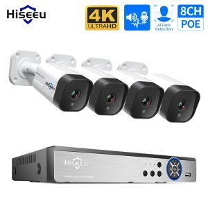 Borstar hiseeu 4K 8MP 5MP 3MP 8CH POE IP Surveillance Camera Security System Kit Set AI Face Detection Twoway Audio Smart CCTV HD NVR