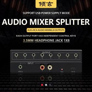 Förstärkare AV till AUX -kabelnav Kvinna 3 5 mm Jack Adapter RCA Audio Sound Splitter 1 i 8 Out Phono Connector för 2 0 Amplifier STB PC DVD