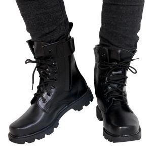 Botas de aço de toe masculino botas militares sapatos de segurança de couro para homens Spring Fashion Lace Up Black Ankle Platform Motorcycle Bootsd2