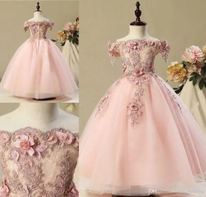 Elbiseler Allık Pembe Güzel Sevimli Çiçek Kız Elbiseler Vintage Prenses Kızı Toddler Güzel Çocuk Pageant Resmi İlk Kutsal Komünyon Elbise