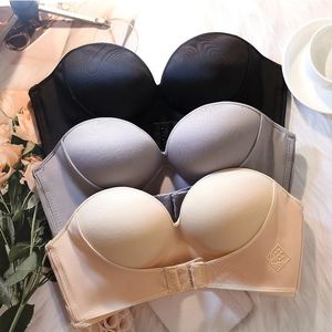 Women Sexy Strapless Push Up Bra Front Closure Bralette Invisible Bras Underwear Lingerie 12 Cup Seamless Brassiere ABC 240326