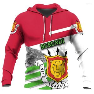 Herrtröjor burundi flaggkarta 3d tryck hoodie för män kläder avslappnad pojke träning nationell emblem tröjor afrika country hoody