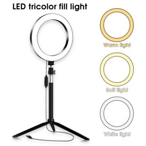 Monopods de 20 cm de anel LED Light com suporte de tripé, anel de luz do anel de bastão de selfie USB com luz de maquiagem com iluminação de iluminação