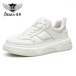 Sapatos casuais desai tênis homens homens genuínos respiração macia masculino masculino de fundo grosso machado confortável 2024 inverno