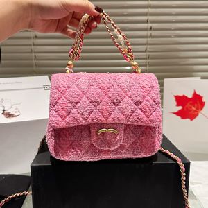 Skórzana marka francuska oryginalna moda designerka różowa torba crossbody piłka 24p mini złote podwójne ramię klasyczny wysokiej jakości pionkowy łańcuch perłowy