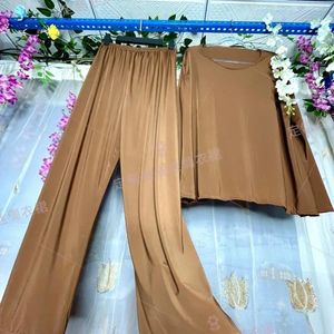 Women's Two Piece Pants Glossy Satin Pajamas Two-piece Set Women Long Sleeve Silk Loose Sleeping Plus Size Top