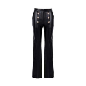 PU Leather High Waisted European and American Style Cross-border Micro Flared Wide Leg Pants with Zipper, Straight and Straight Women's Long Pants That Show Leg