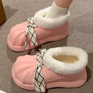 Casual Shoes Women Rain Boots Winter Warm Plush Non Slip Cute Chunky Round Toe Ankle Boot Thick Sole EVA Waterproof Outdoor Lady Cotton