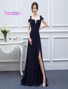 Dress Vintage Black Color Long Prom Dresses Double Straps Chiffon Side Split Gowns Evening Zipper Design Back Fast 3367164