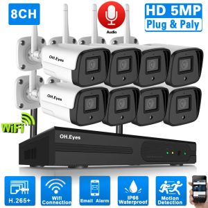 System H.265 5MP Wireless CCTV Camera System 8Ch WiFi NVR Kit utomhus Vattentät kula Säkerhetsövervakning IP -kamera System Set 4ch