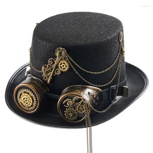 Imprezy dostarcza steampunk hat zębate łańcuchowe czapki z gogle Gothic Festival Fedora Fancy Dresss