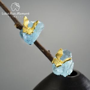 Halkalar Lotus Eğlenceli Moment Doğal Ham Taşlar Narin Kelebek Saplama Küpe Kadınlar İçin Küpe 925 STERLING Gümüş Orijinal Lüks Takı