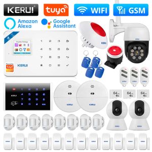 Intercom Kerui W181 larmsystem för hem WiFi GSM Alarm Support Alexa Tuya Smart Motion Sensor Door Sensor Detector Siren RFID